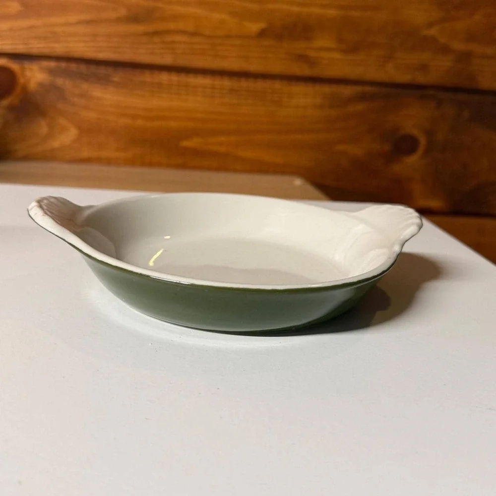 Vintage Hall China Round Au Gratin Dish | Forest Green Individual Baker 435